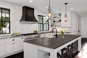Retique It Wood'n Kit in Harbor Gray for exterior wood surfaces, featuring a grained top coat finish on a kitchen countertop.