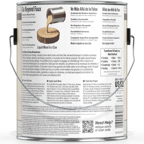 Liquid Wood bleached interior paint by Retique It® in a 128oz container, showing a close-up of the product label and paint finish.