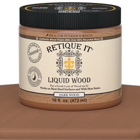 Dark Liquid Wood paint by Retique It® for interior wood surfaces, showcasing a smooth, rich dark finish.