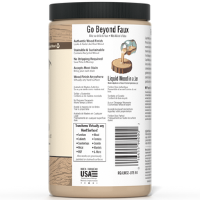 Retique It® Liquid Wood 32oz Light interior paint in a clear container, ready for wood finishing and interior decorating.