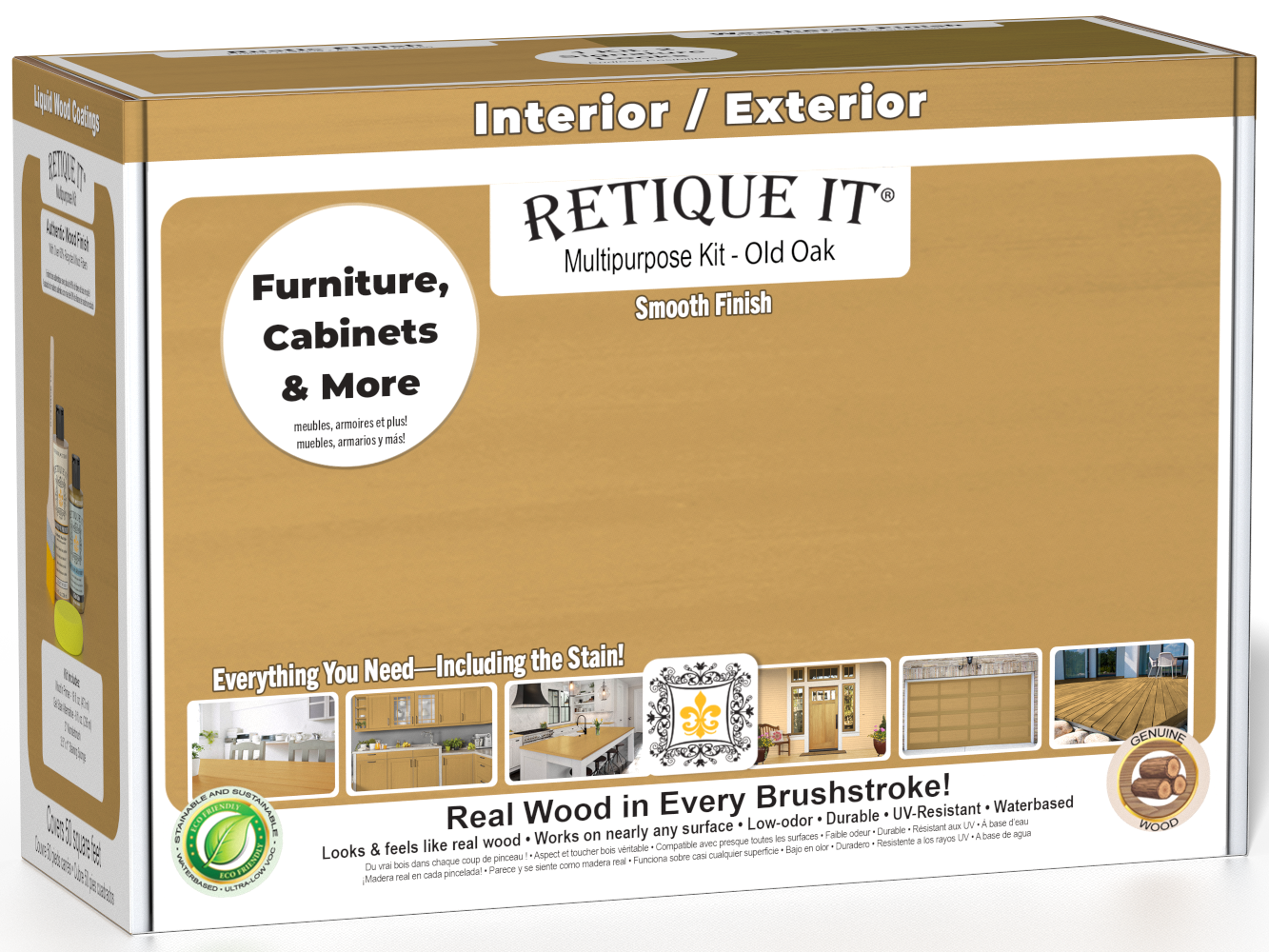 Retique It® Multi-purpose Smooth Finish Kit in Old Oak, exterior top coat, matte wood finish with included kit components.
