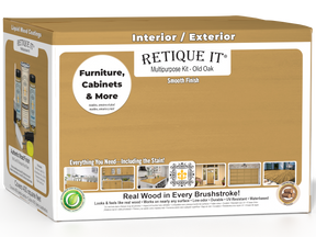 Retique It Multi-purpose Smooth Finish Kit in Old Oak for exterior wood projects, including four large containers of top coat.