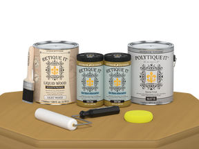 Retique It Multi-purpose Smooth Finish Kit in Old Oak for exterior wood, includes four large top coat bottles with matte finish.