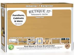 Retique It Multi-purpose Smooth Finish Kit (Med) in Old Oak for wood exterior top coat, includes application tools and wood stain.