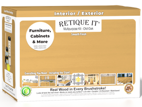 Retique It® Multi-purpose Smooth Finish Kit (Large) in Old Oak for exterior top coat with matte finish, wood finishing tools included.
