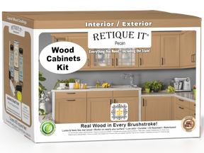 Retique It® Wood'n Cabinet Kit in Pecan with 48 smooth doors, designed for staining and cabinet finishing.