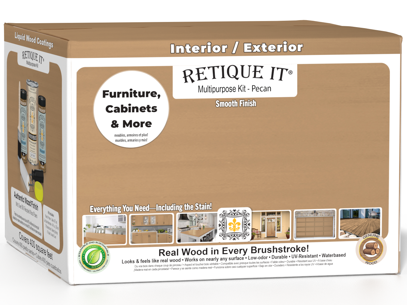 Retique It® Wood'n Finish Kit in Pecan, multi-purpose smooth finish set with four large containers for woodworking projects.