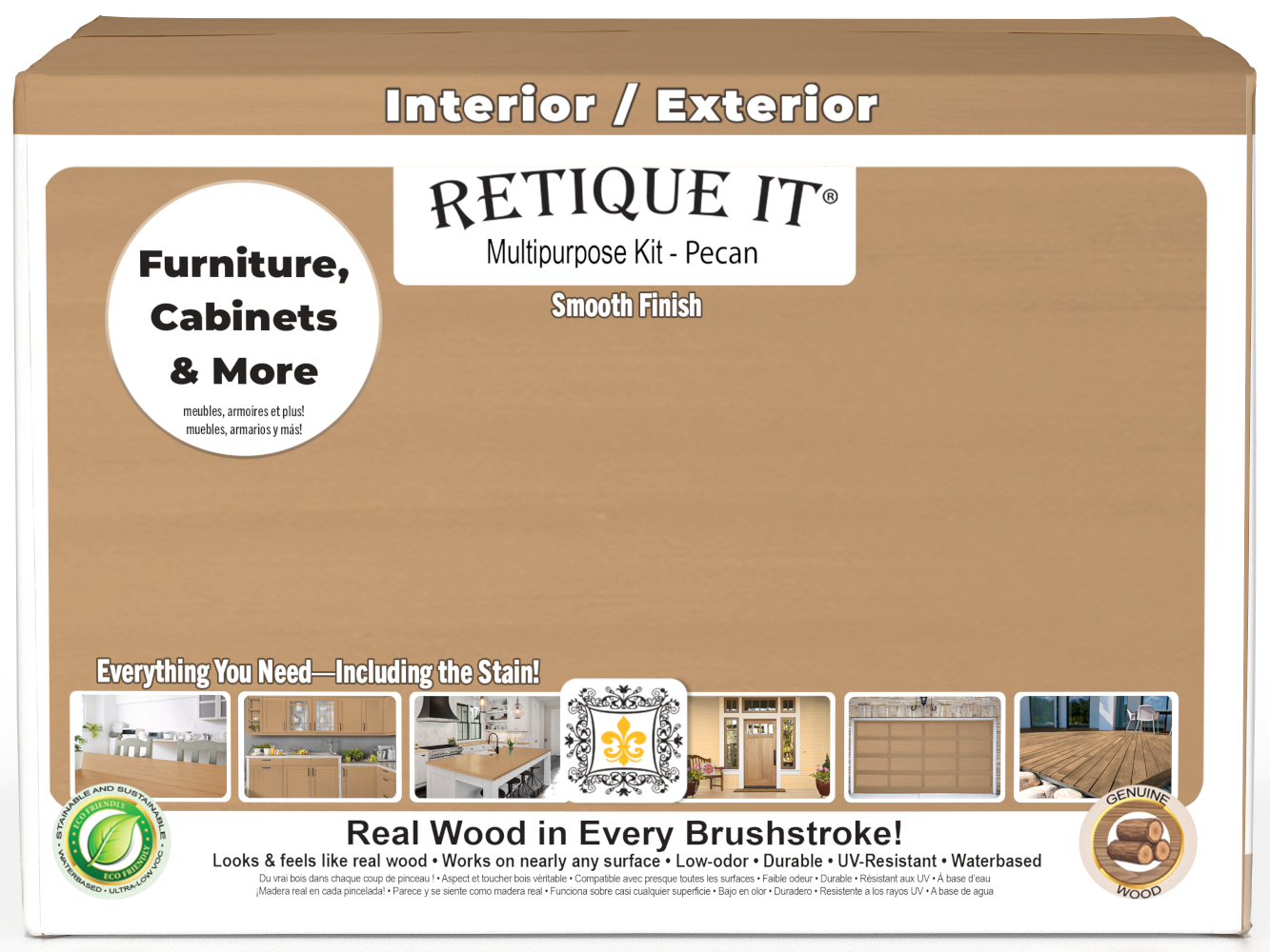 Retique It® Multi-purpose Smooth Finish Kit in Pecan, 4-piece interior wood top coat set with a sleek finish and easy application.