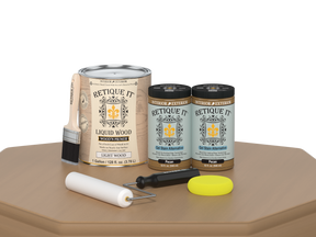 Retique It® Multi-purpose Smooth Finish Kit in Pecan with four large wood finish containers, suitable for furniture and wood projects.