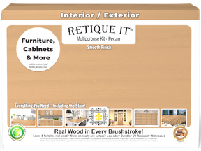 Large Pecan wood finish kit by Retique It® featuring smooth finish components in a box, ideal for multi-purpose wood projects.