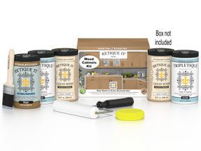 Retique It® Wood'n Cabinet Kit with 24 smooth pecan stain doors for kitchen or bathroom cabinetry.