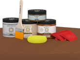 Retique It® Wood'n Kit in cedar for exterior wood finishes, shown on a table with a matte top coat application.