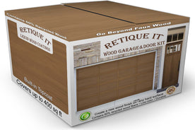 Retique It Wood'n Door Smooth Finish Kit for front and garage doors in dark oak stain, includes stain bottles and applicator tools.
