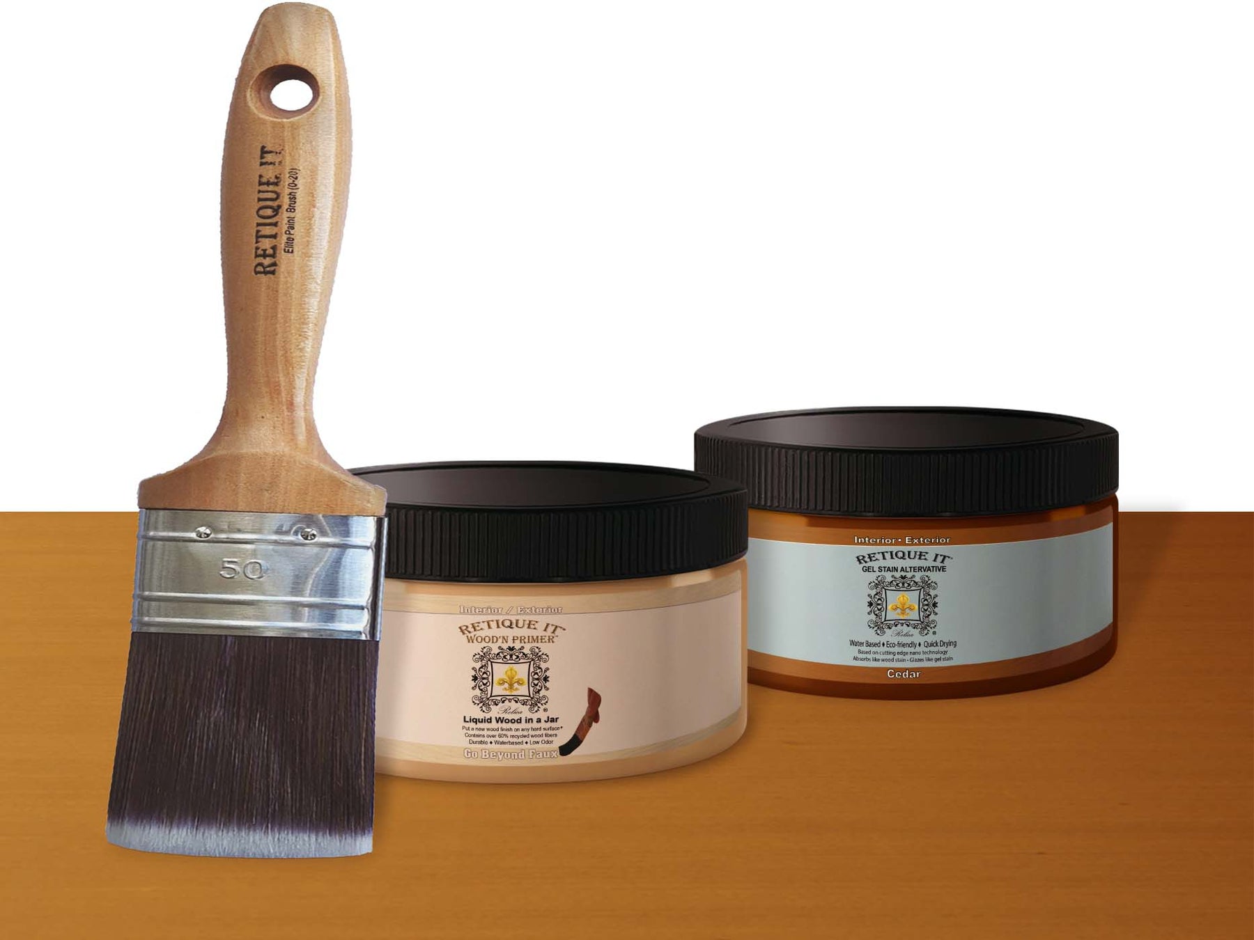 Retique It Multi-purpose Smooth Finish Kit in cedar for wood finishing, includes gel and application tools for a sleek, natural look.