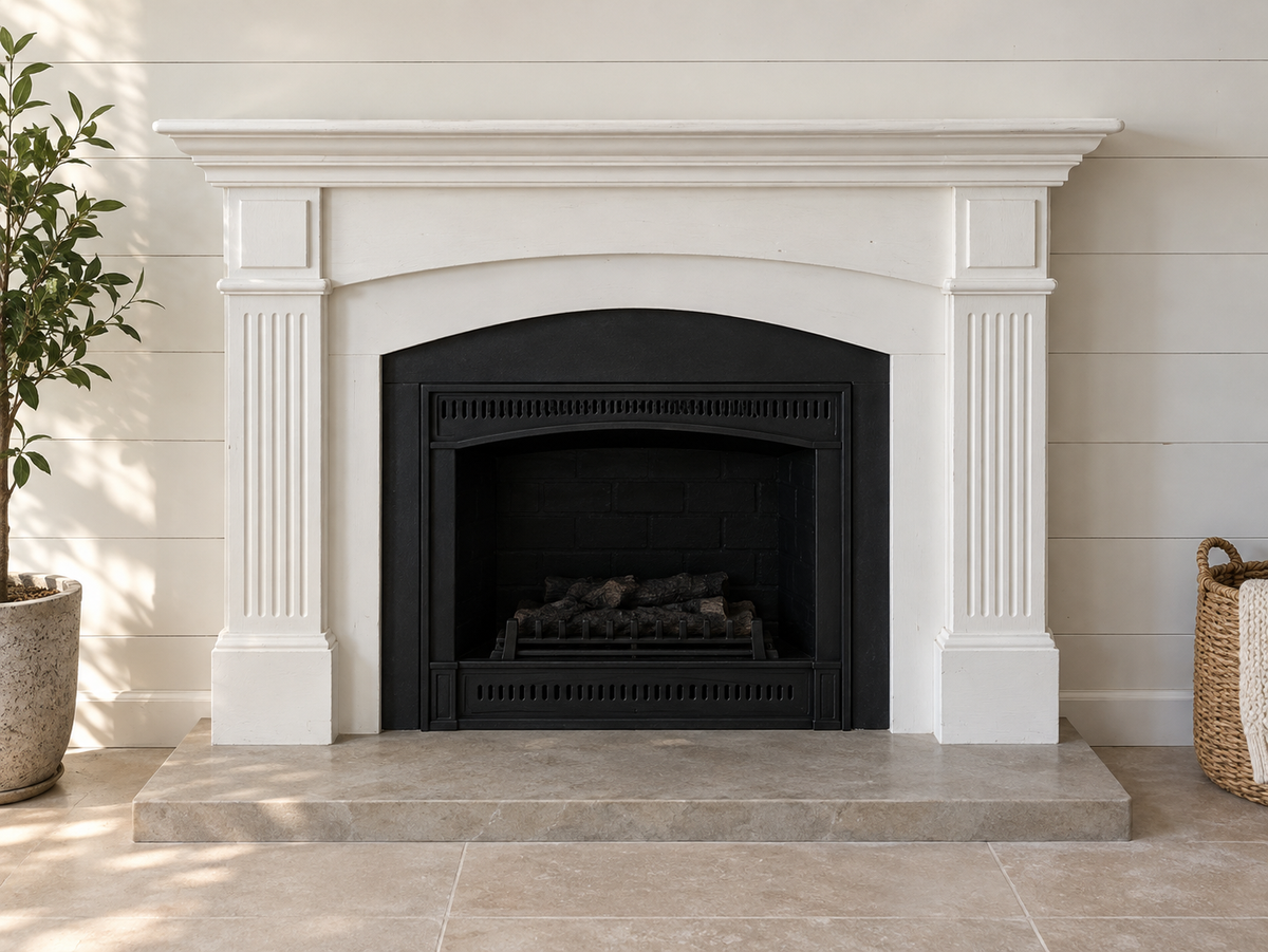 full fireplace before the finish transformation