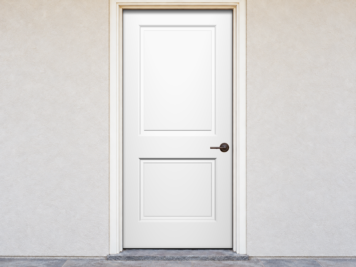 Single front door before the finish transformation