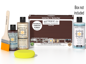 Retique It® Multi-purpose Smooth Finish Kit in Red Mahogany for interior wood top coating, includes applicator tools and finish components.