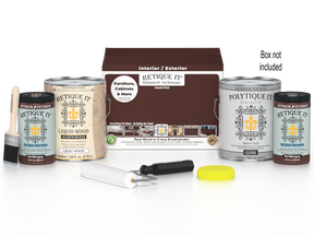 Retique It Multi-purpose Smooth Finish Kit in Red Mahogany for exterior wood projects, includes four large top coats.