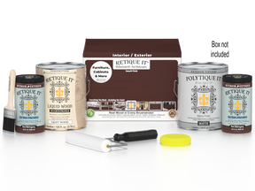 Retique It Multi-purpose Smooth Finish Kit in Red Mahogany for exterior wood projects, includes four large top coat containers.