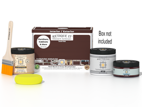 Retique It Multi-purpose Smooth Finish Kit in Red Mahogany for exterior wood projects, includes top coat and application tools.