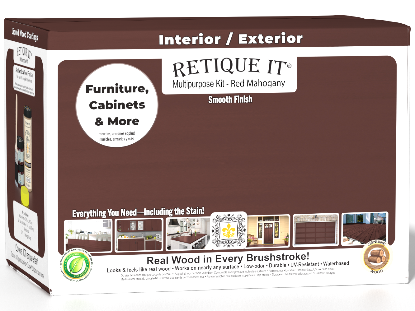 Large Red Mahogany Wood'n Finish Kit by Retique It® for smooth exterior top coat application in multi-purpose woodworking projects.