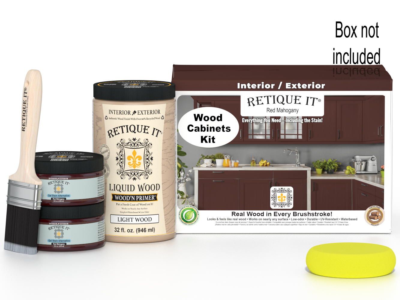 Red mahogany stained Wood'n Cabinet Kit with 12 smooth doors from Retique It® for kitchen or bathroom cabinetry.