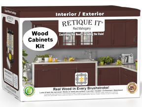 Retique It® Wood'n Cabinet Kit with 24 red mahogany stained doors and smooth finish, perfect for kitchen or furniture upgrades.