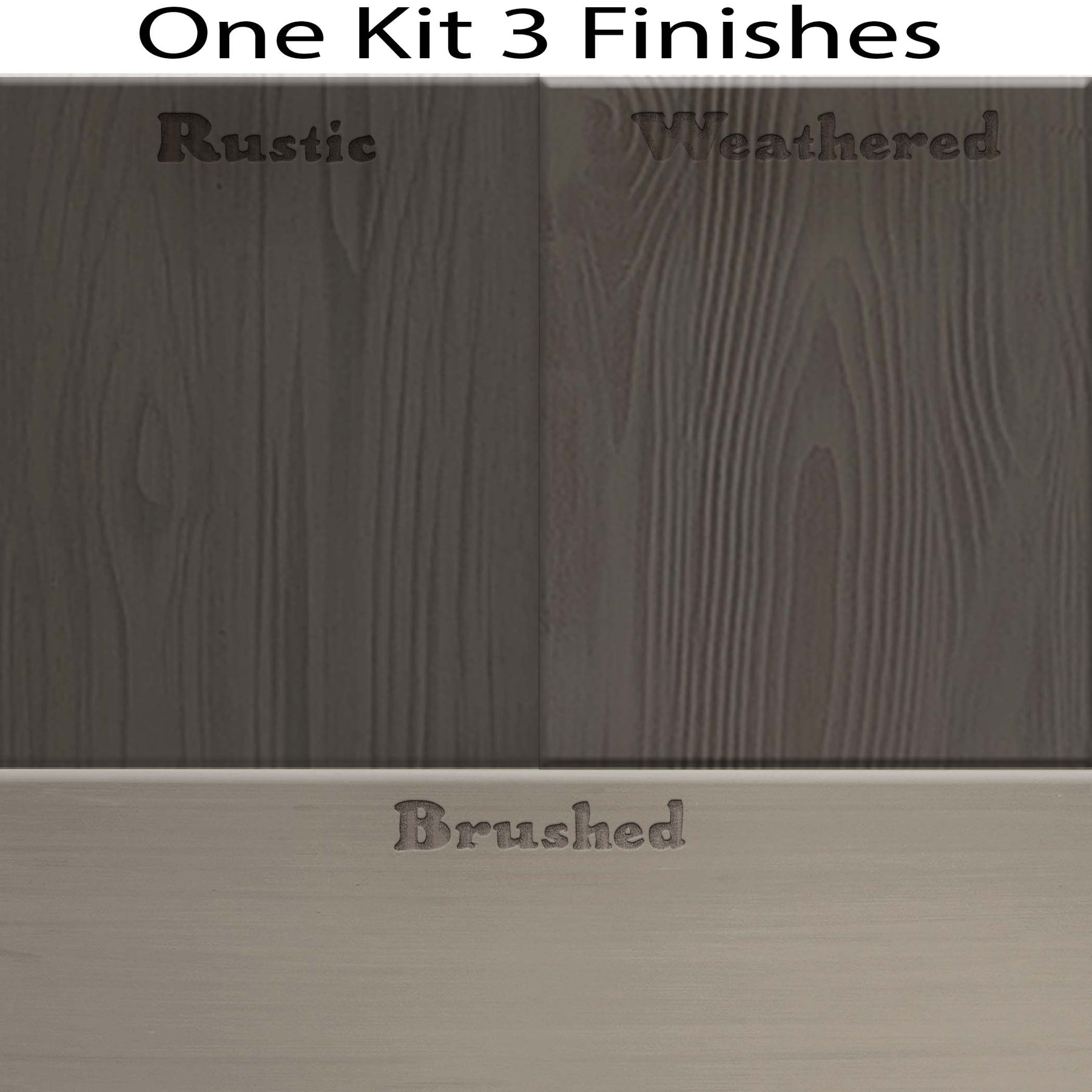 Retique It® countertop kit swatches in Harbor Gray stain, showcasing three finish options for full kitchen countertops.