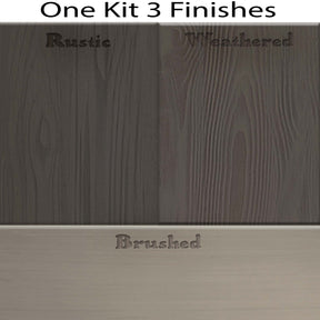 Swatches of Retique It Wood'n Finish Kits in Harbor Gray, showing three different wood finish samples for multi-purpose wood projects.
