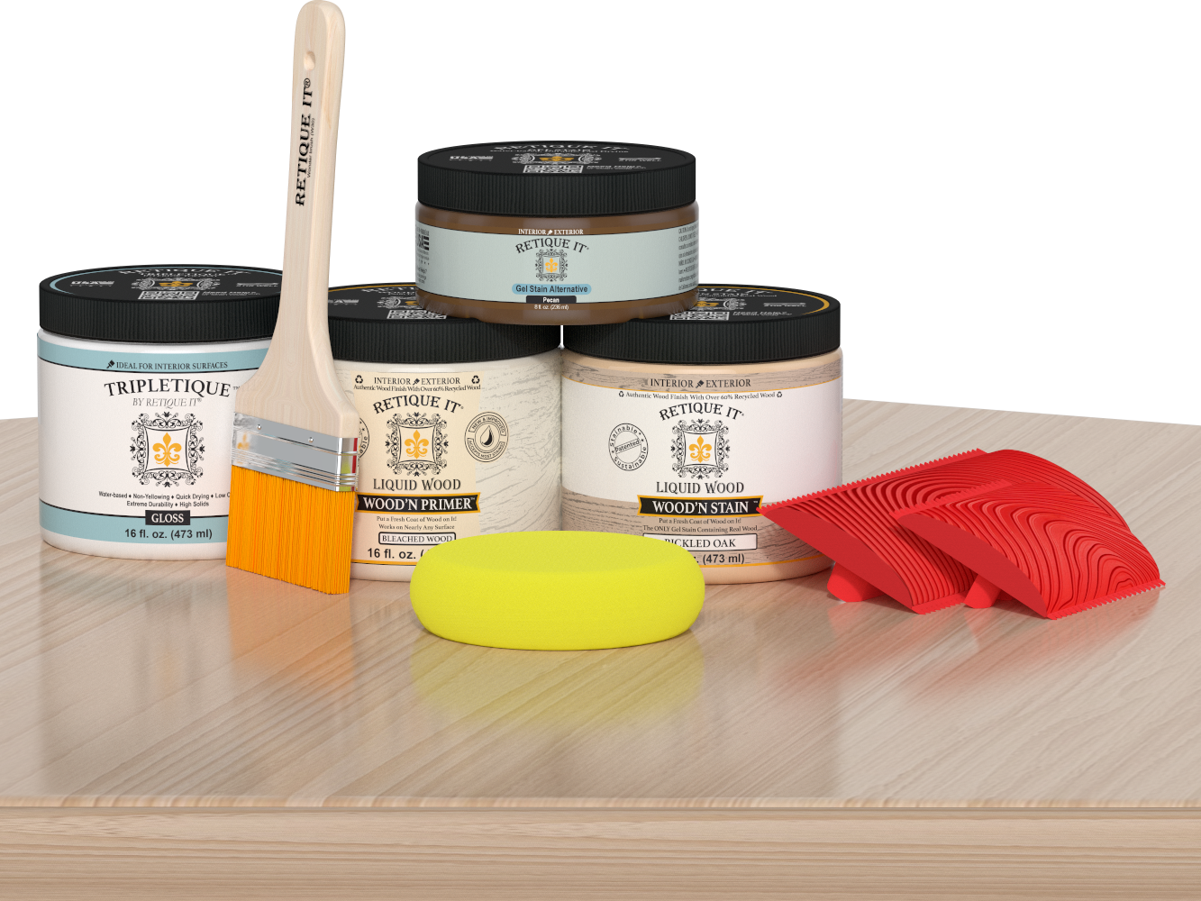 Retique It® white oak kitchen island countertop kit with glossy stain finish, showcasing a smooth, natural wood surface.