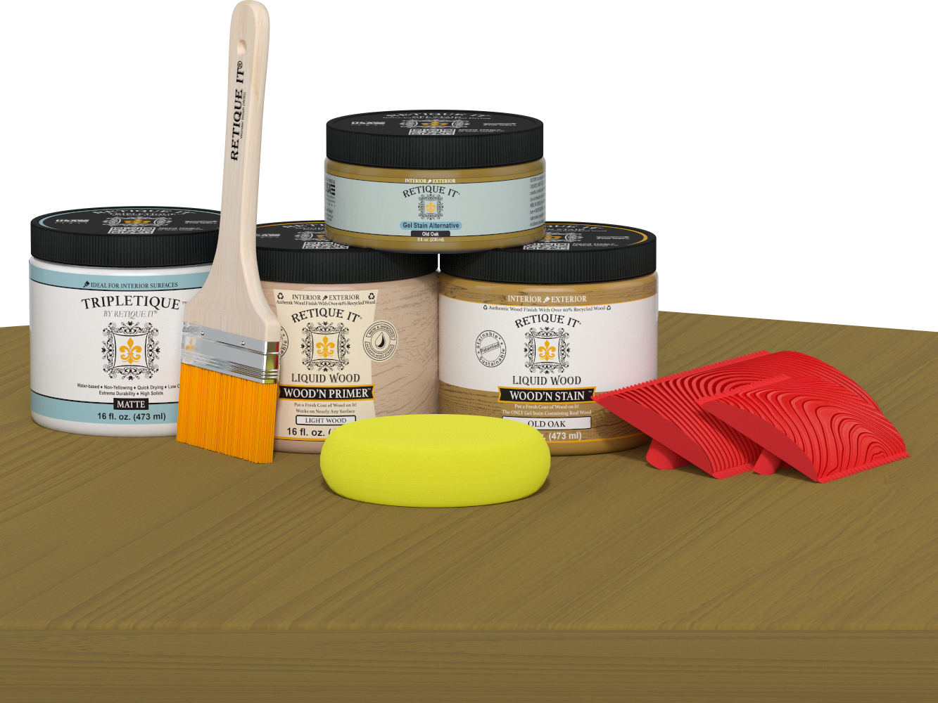 Retique It® Wood'n Finish Kit in Old Oak with matte top coat, showing a finished wooden table with smooth, natural wood grain.