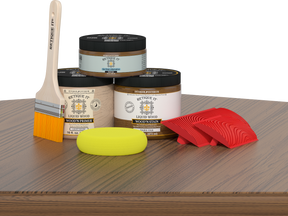 Dark oak Wood'n Finish Kit by Retique It® for multi-purpose wood finishing, shown on a wooden table surface.