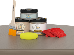 Retique It® Wood'n Finish Kit in Weathered Wood, a multi-purpose wood finishing set with brushes and stain for furniture projects.