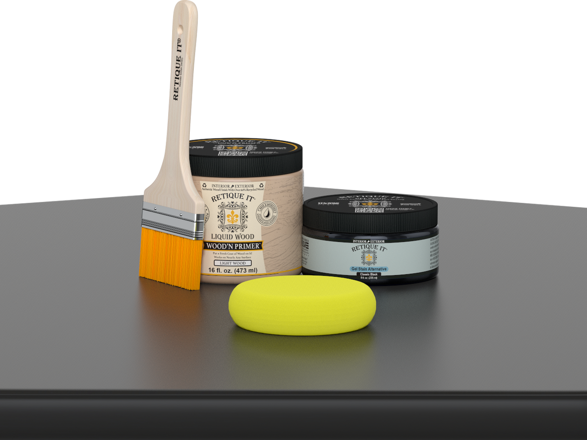 Retique It® Multi-purpose Smooth Finish Kit (Med) in Classic Black for wood furniture and projects, featuring a sleek, smooth finish.