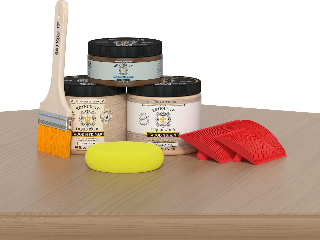 Retique It Fireplace Wood'n Finish Kit in Pickled Oak stain, designed for full fireplace restoration and wood finishing.