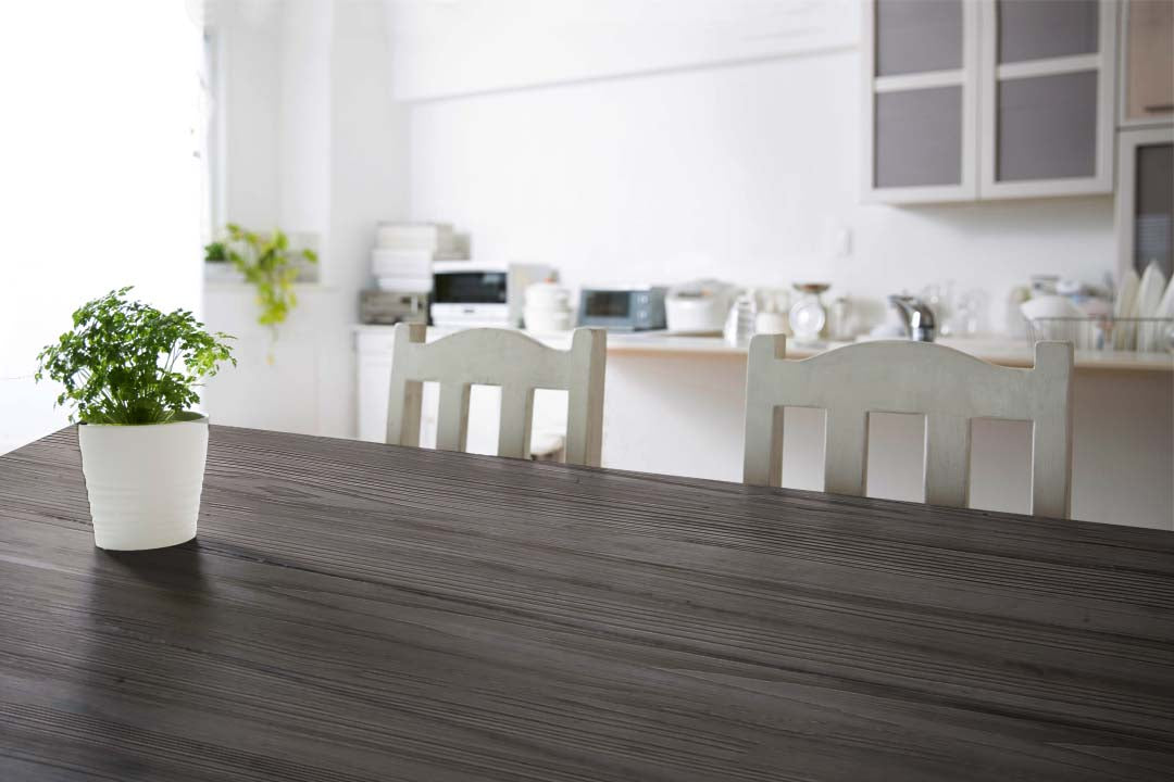 Retique It Wood'n Finish Kit in Harbor Gray, four-piece interior top coat set, shown on a grained wooden tabletop.