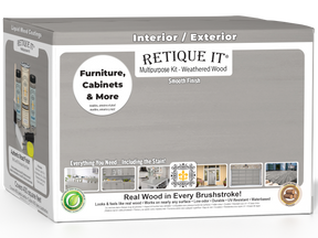 Retique It Multi-purpose Smooth Finish Kit in Weathered Wood for exterior wood surfaces, includes four large top coat containers.