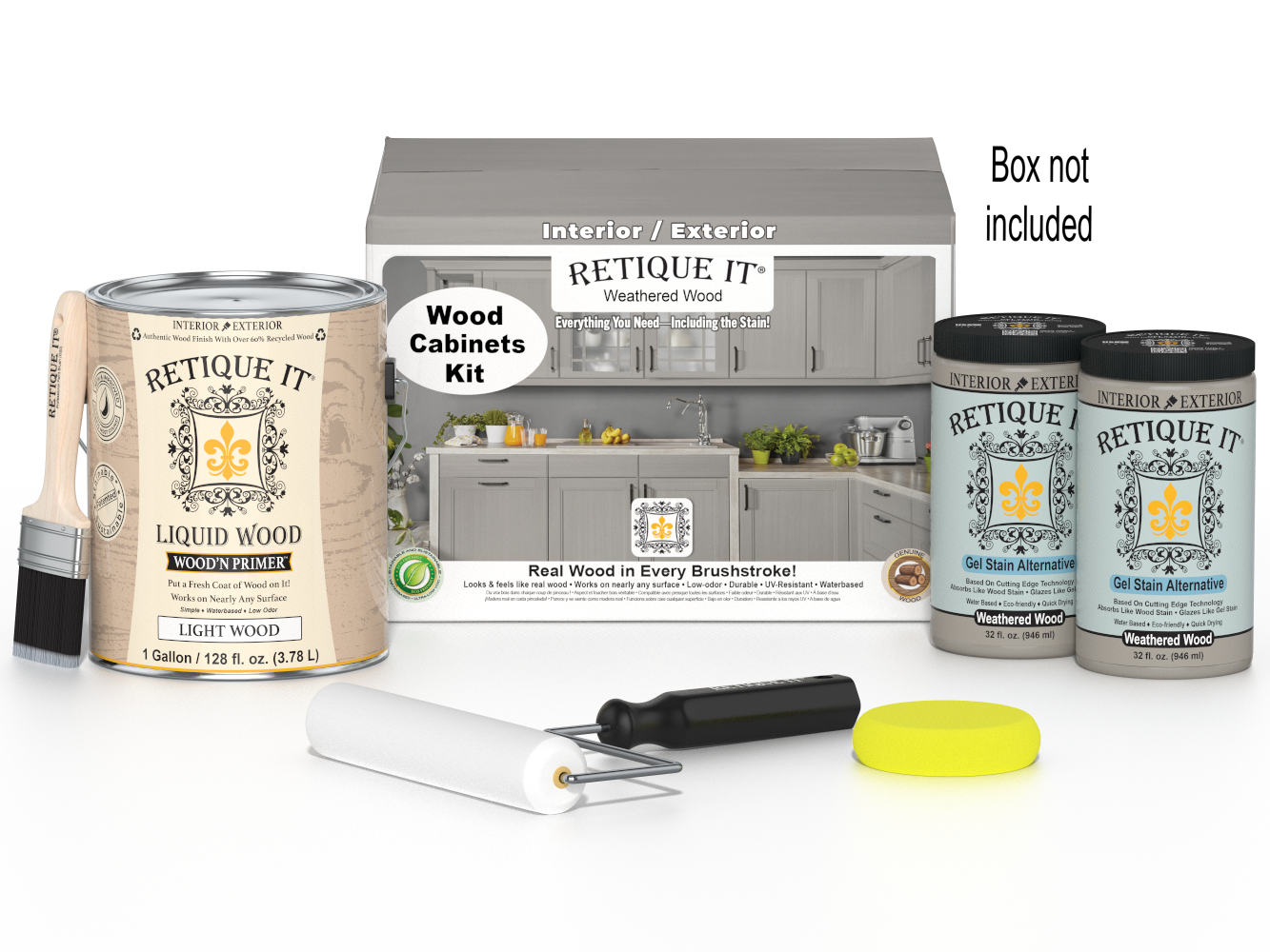 Weathered Wood Wood'n Cabinet Kit with 48 smooth doors by Retique It® for staining and finishing kitchen cabinets.