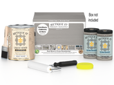 Retique It® multi-purpose wood finish kit with four large weathered wood stain and sealant bottles, perfect for furniture and crafts.