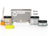 Retique It Multi-purpose Smooth Finish Kit in Weathered Wood for exterior wood projects, includes top coat and application tools.
