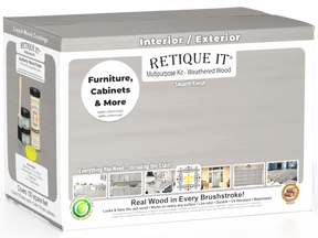 Large Weathered Wood Multi-purpose Smooth Finish Kit by Retique It® for interior wood top coating, includes tools and materials.