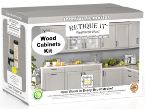 Weathered wood cabinet kit with 12 smooth doors from Retique It® Wood'n collection, showcasing a weathered stain finish.