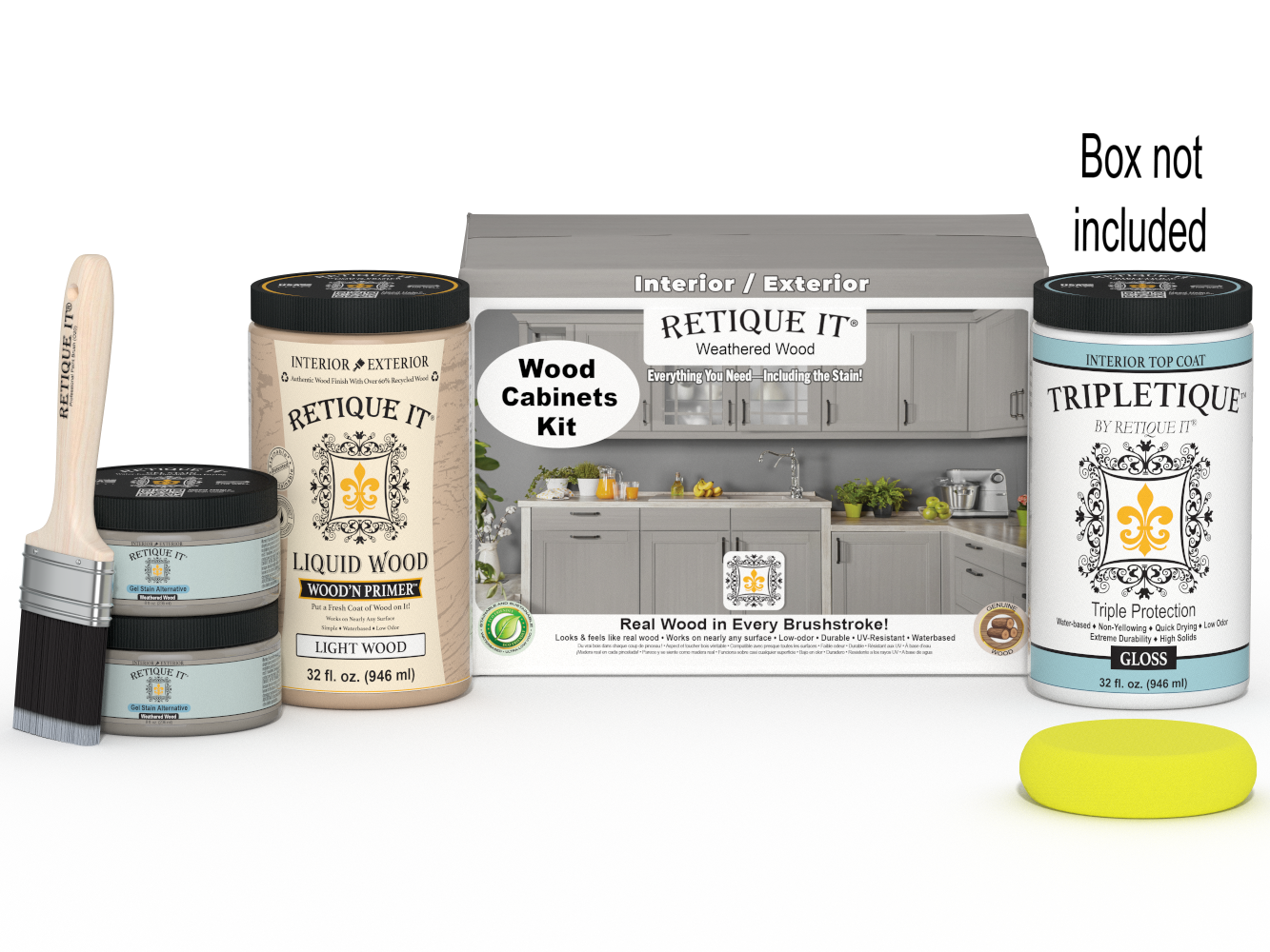 Weathered Wood Wood'n Cabinet Kit with 12 smooth doors from Retique It® for stained cabinet renovation.