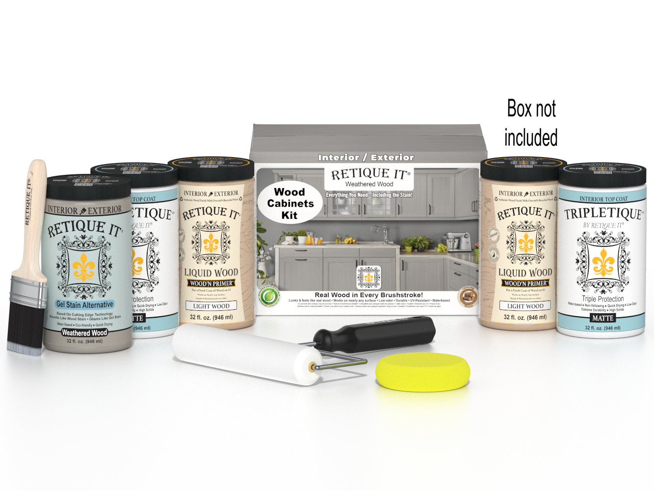 Weathered wood finish on the Retique It® Wood'n Cabinet Kit with 24 smooth cabinet doors, stain for a rustic look