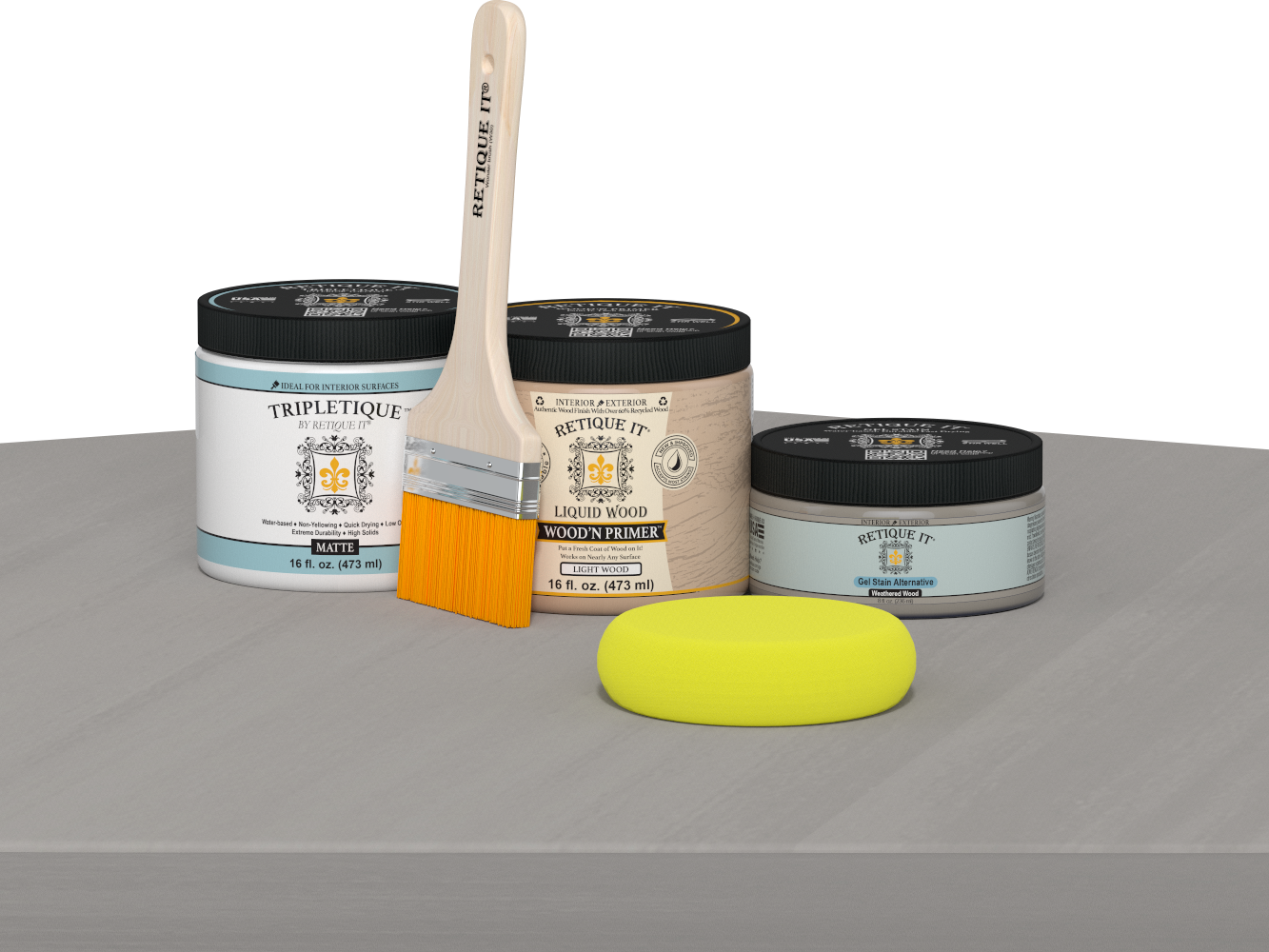 Retique It® Weathered Wood Multi-purpose Smooth Finish Kit for interior top coat, featuring a matte weathered wood design.