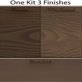 Swatch of Retique It® Wood'n Finish Kit in Black Walnut stain, featuring three different wood stain finishes on sample wood.