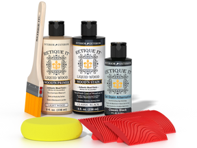 Retique It® Wood'n Finish Kit in Classic Black, versatile wood finishing kit with brushes and accessories for furniture projects.