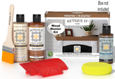 Retique It Cedar wood finish kit for fireplace mantels, featuring stains and application tools in the image.