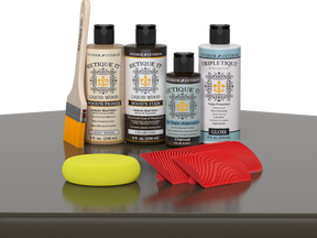 Retique It® Wood'n Finish Kit in charcoal, interior top coat for wood furniture, shown on a table surface.
