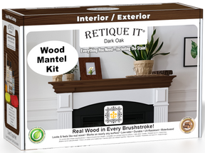 Retique It Fireplace Mantel Wood'n Finish Kit in dark oak stain, featuring wood stain and finishing supplies for fireplace mantels.